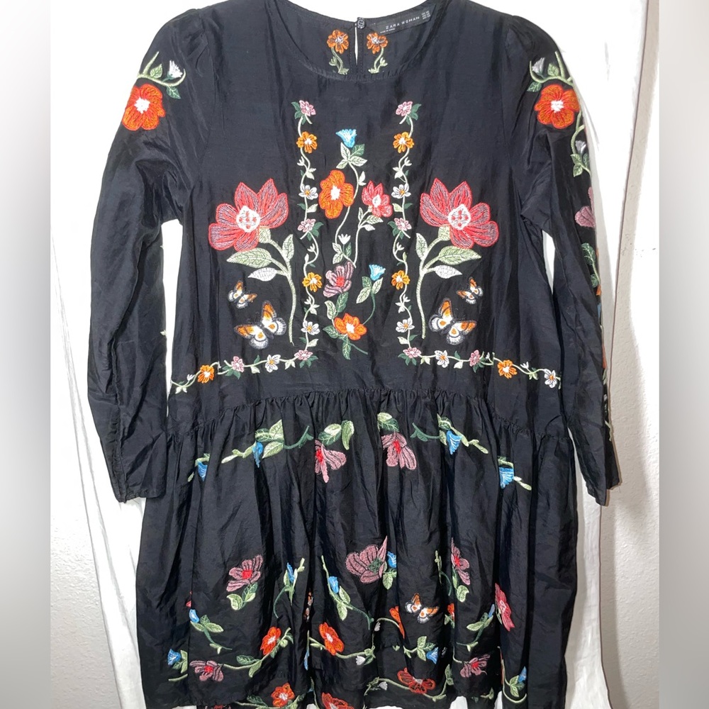 Zara Floral Embroidered Black Dress - Gem